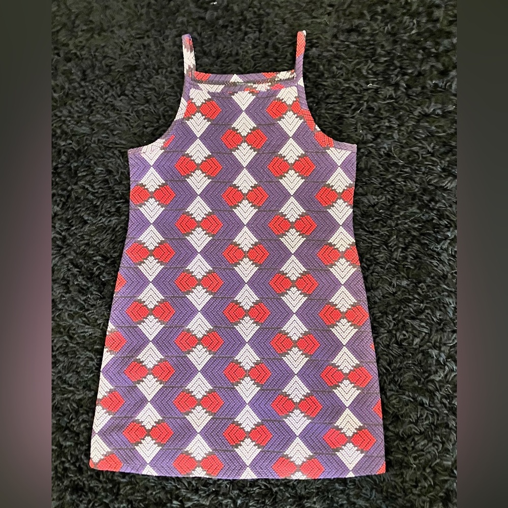 Topshop textured and printed square neck stretch dress size 12